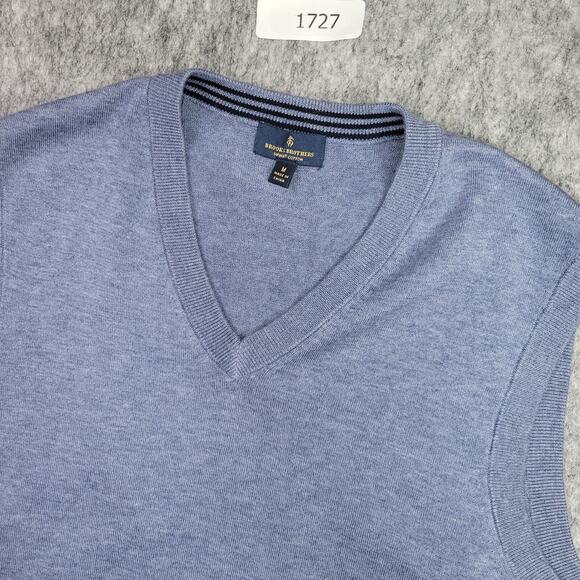 Brooks Brothers Sweater Vest Mens Size Medium Supima Cotton Blue Preppy Casual - Picture 2 of 7